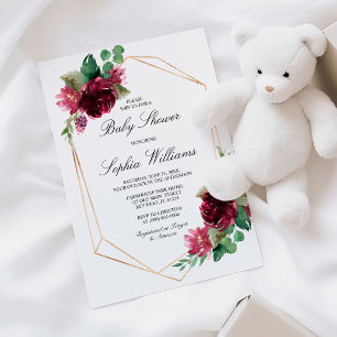 Bohemian Floral Burgundy Baby Shower Invitation