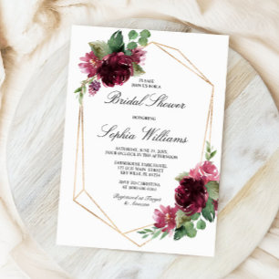 Bohemian Floral Burgundy Bridal Shower Invitation