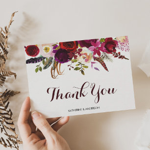 Bohemian Floral Burgundy Fall Wedding Thank You