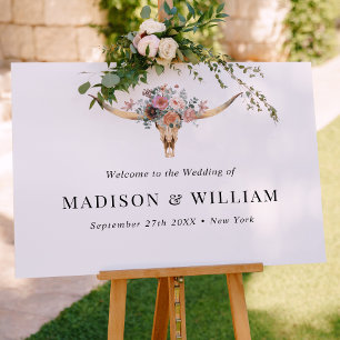 Bohemian Floral Cow Skull Wedding Welcome Sign