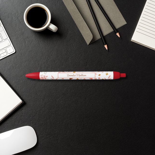 Bohemian Floral Ditsy Style Monogrammed Black Ink Pen (Creator Uploaded)