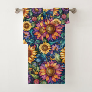 Bohemian Floral Dreamscape Vibrant Pattern Bath Towel Set