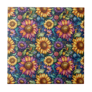 Bohemian Floral Dreamscape Vibrant Pattern Ceramic Tile