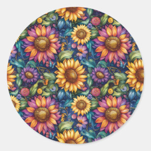 Bohemian Floral Dreamscape Vibrant Pattern Classic Round Sticker