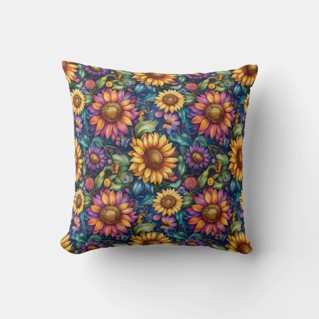 Bohemian Floral Dreamscape Vibrant Pattern Cushion (Front)