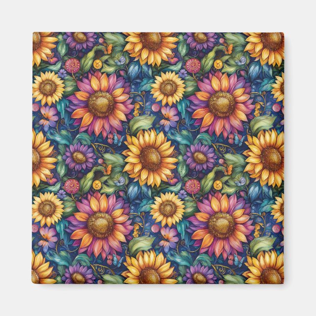 Bohemian Floral Dreamscape Vibrant Pattern Magnet (Front)