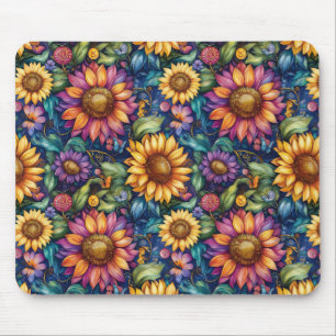Bohemian Floral Dreamscape Vibrant Pattern Mouse Pad