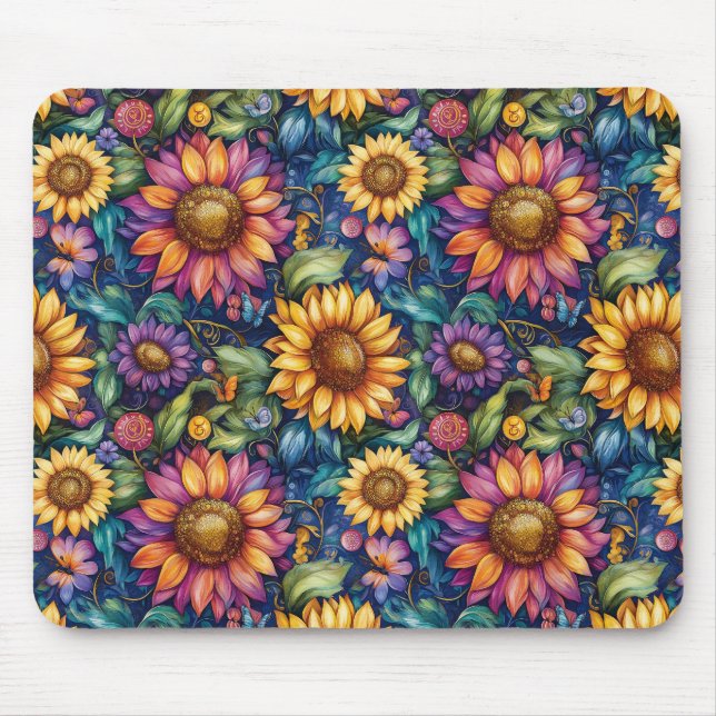 Bohemian Floral Dreamscape Vibrant Pattern Mouse Pad (Front)