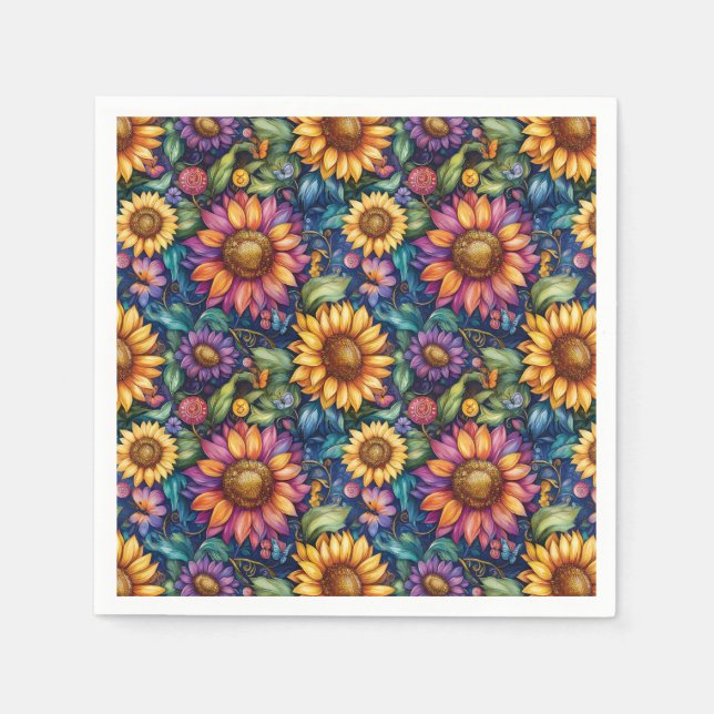 Bohemian Floral Dreamscape Vibrant Pattern Napkin (Front)