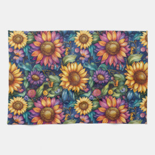 Bohemian Floral Dreamscape Vibrant Pattern Tea Towel