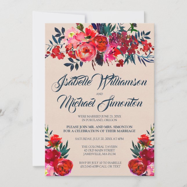 Bohemian Floral Elopement Reception Invitation (Front)