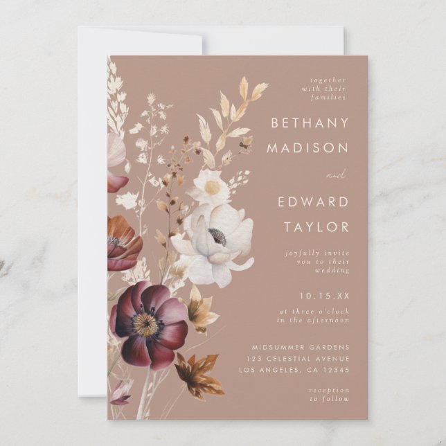 Bohemian Floral Fall All-In-One Wedding Invitation (Front)