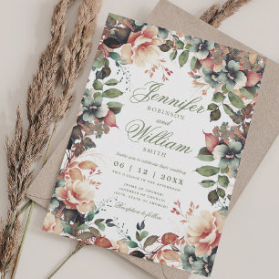Bohemian Floral Fall Autumn Wedding w/ QR RSVP Invitation
