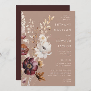 Bohemian Floral Fall Taupe Wedding Invitation