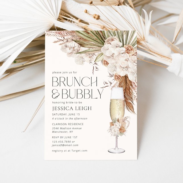 Bohemian Floral & Feathers Brunch & Bubbly Invitation (Creator Uploaded)