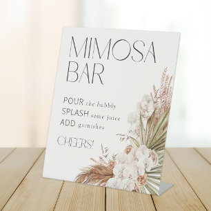 Bohemian Floral & Feathers Mimosa Bar Pedestal Sign