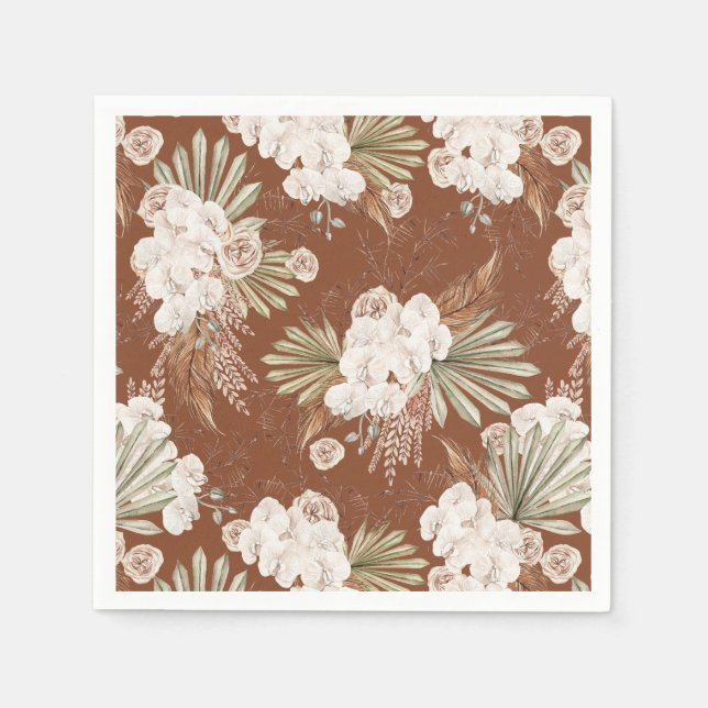 Bohemian Floral & Feathers Napkin (Front)
