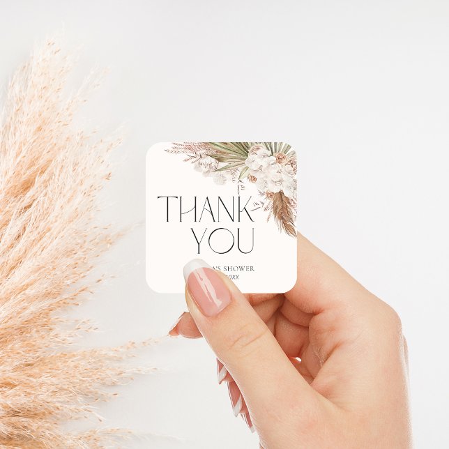 Bohemian Floral & Feathers Shower Thank You Square Sticker (Creator Uploaded)