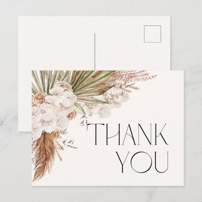 Bohemian Floral & Feathers Thank You Card (Front/Back)