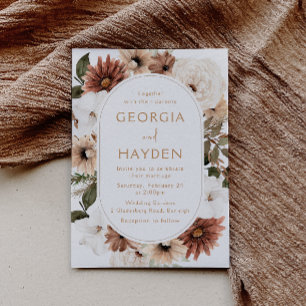 Bohemian Floral Frame Beige Wedding Invitation