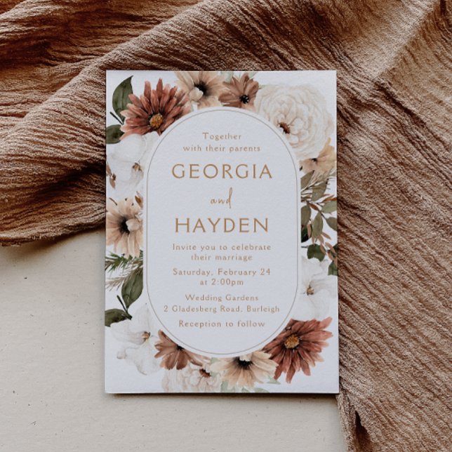 Bohemian Floral Frame Beige Wedding Invitation (Creator Uploaded)