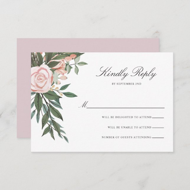 Bohemian Floral Frame Elegant Light Mauve Wedding RSVP Card (Front/Back)