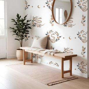 Bohemian Floral Holistic Snake Sun & Moon Pattern Wallpaper