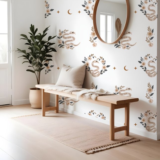 Bohemian Floral Holistic Snake Sun & Moon Pattern Wallpaper (Bohemian Floral Holistic Snake Sun & Moon Pattern Wallpaper)