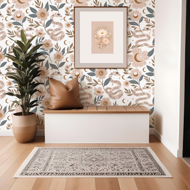 Bohemian Floral Holistic Snake Sun & Moon Pattern Wallpaper (Bohemian Floral Holistic Snake Sun & Moon Pattern Wallpaper)