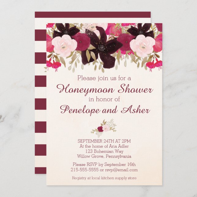 Bohemian Floral Honeymoon Shower Invitation (Front/Back)