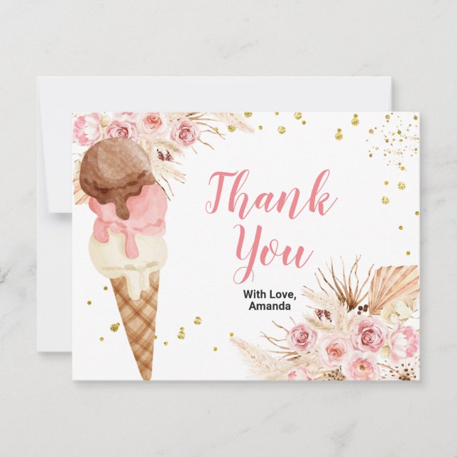Bohemian Floral Ice Cream Thank You Card (Front)