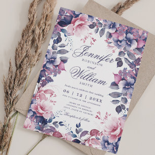 Bohemian Floral Lavender Purple Wedding w/ QR RSVP Invitation