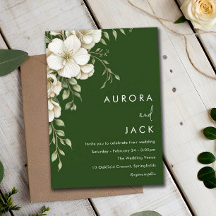 Bohemian Floral Minimalist Simple Green Wedding Invitation