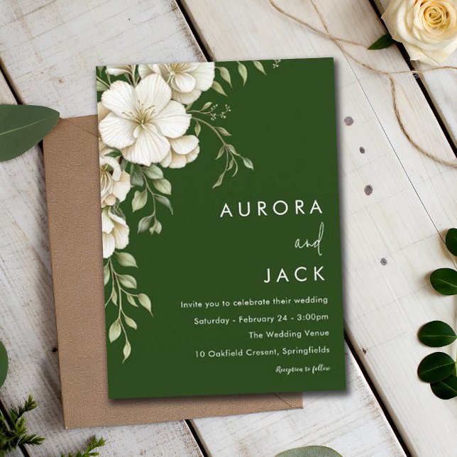 Bohemian Floral Minimalist Simple Green Wedding Invitation (Creator Uploaded)