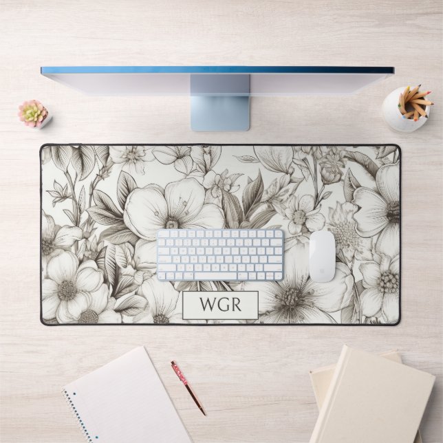Bohemian Floral Monogram  Desk Mat (Office 1)
