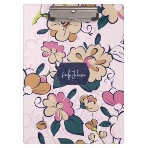 Bohemian Floral Navy Name Monogram Clipboard