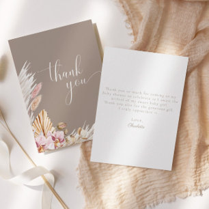 Bohemian Floral Pampas Grass Baby Shower Thank You Card