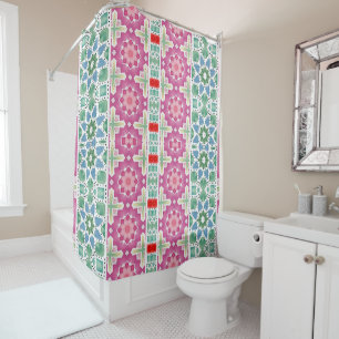 Bohemian floral pattern Watercolor mosaic design Shower Curtain