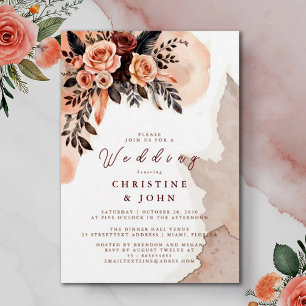 Bohemian Floral Peach Pampas Grass Wedding Invitation