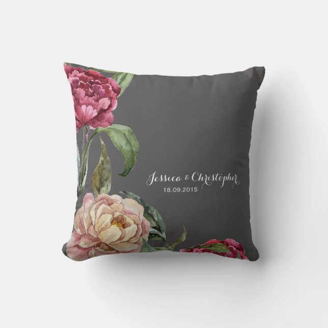 Bohemian Floral Personalized Cushion Throw Pillow (Front)