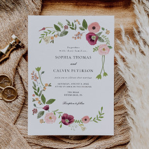Bohemian Floral Poppies Wedding Invitation
