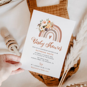 bohemian floral rainbow baby shower invitation
