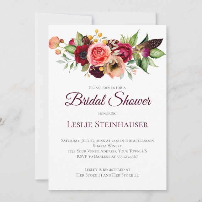 Bohemian Floral Romance Bridal Shower Invitation (Front)