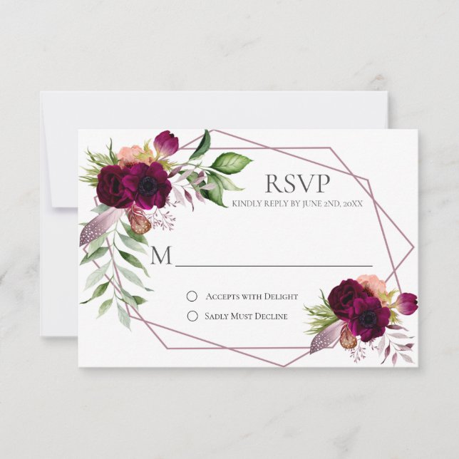 Bohemian Floral Romance Geometric RSVP Cards (Front)