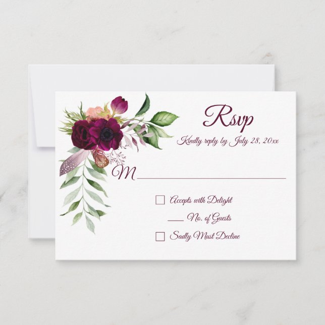 Bohemian Floral Romance RSVP Cards (Front)