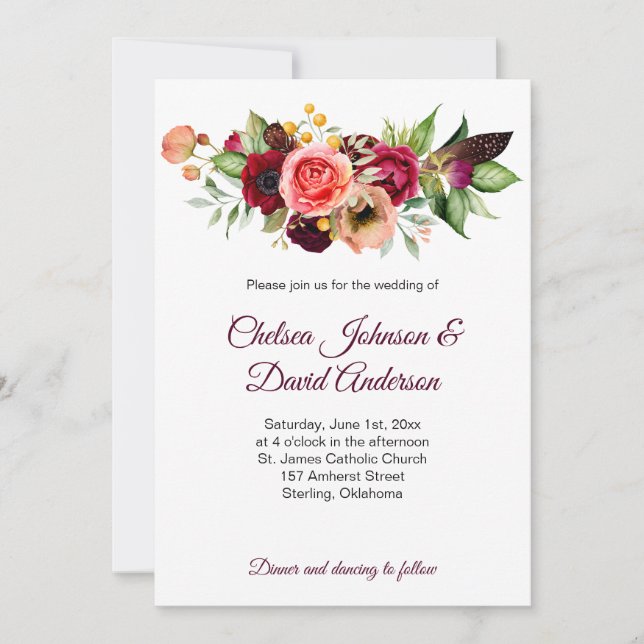 Bohemian Floral Romance Wedding Invitations (Front)
