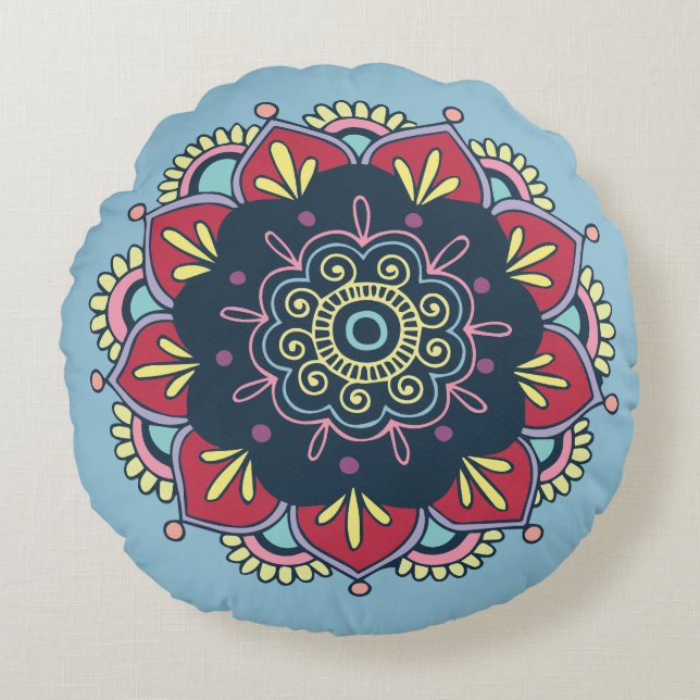bohemian floral round pillow (Front)