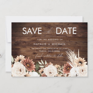 Bohemian Floral Rustic Wood Wedding Save The Date