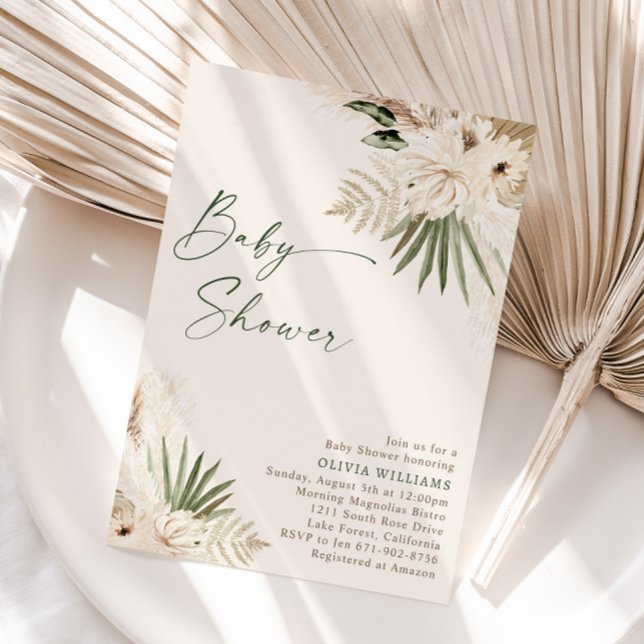 Bohemian Floral Sage Green Baby Shower Invitation (Creator Uploaded)