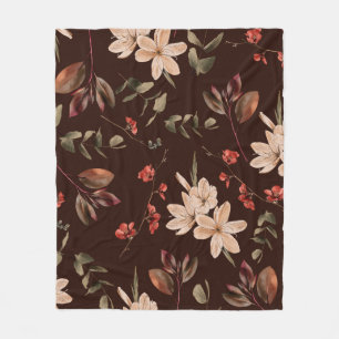 Bohemian floral seamless pattern with dark brown b fleece blanket